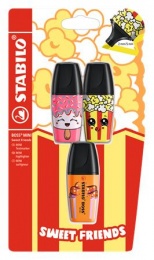 Szövegkiemelő készlet, 2-5 mm, STABILO "Boss Mini Sweet Friends", 3 különböző szín